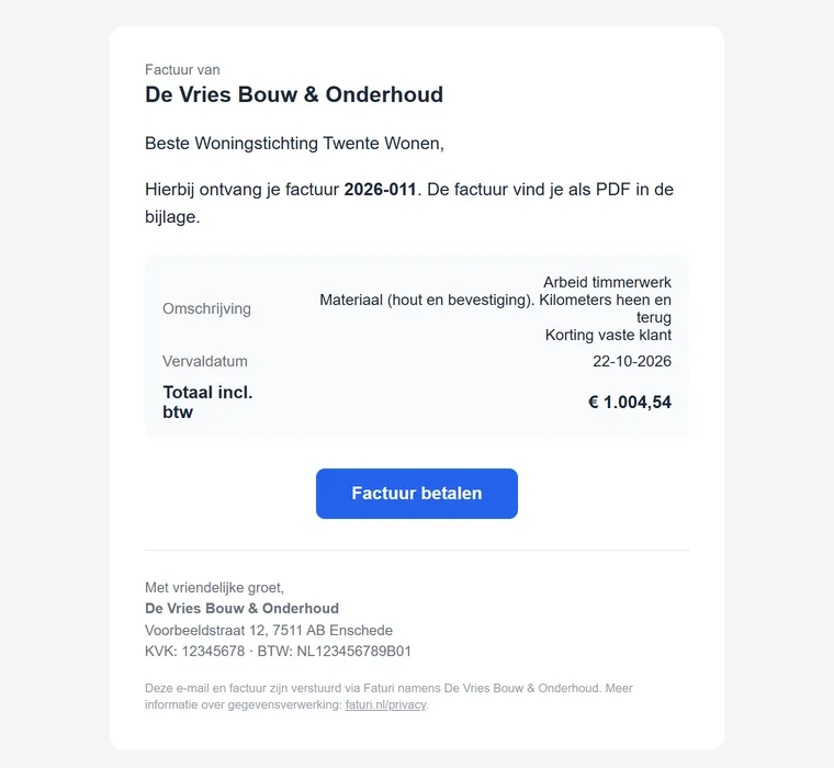 De e-mail die je klant ontvangt, met een betaalknop